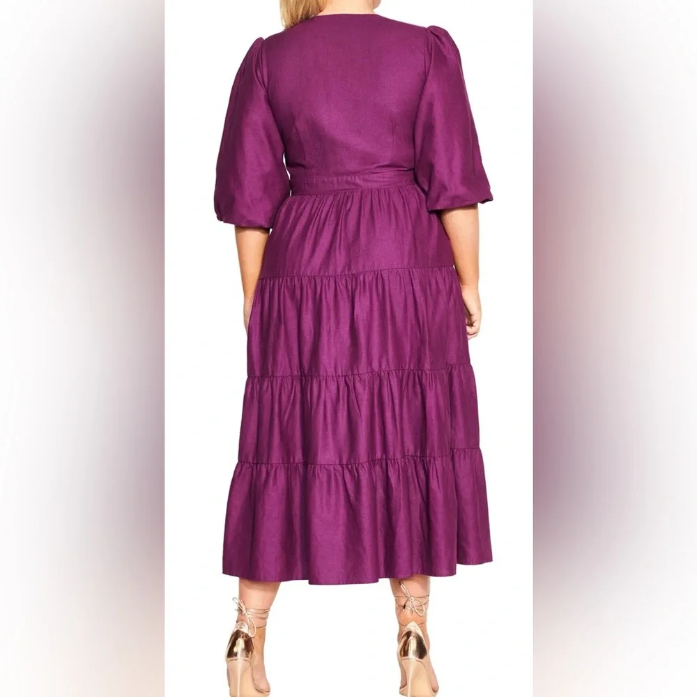 NWT City Chic English Rose Maxi in Magenta Size XXL Linen‎ Blend - Picture 2 of 8